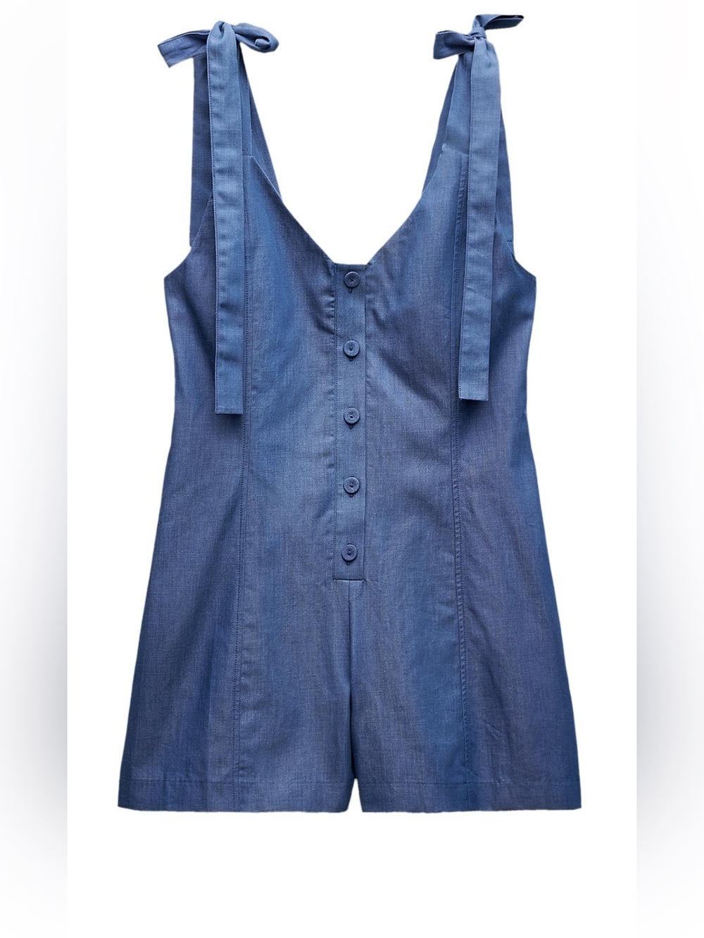 Zara Blue Denim Tie-Shoulder Romper